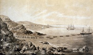 安装爱尔兰和加拿大之间的第一条跨大西洋电报电缆（1857 年），Albert Kruger 约 1870 年雕刻 作者 阿尔伯特克鲁格