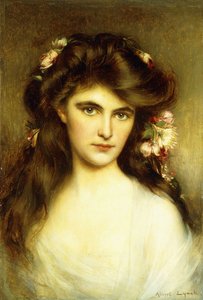 她的头发里长着花的年轻美女，