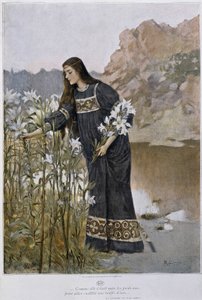 A woman blows iris - by Lynch, early 20th century