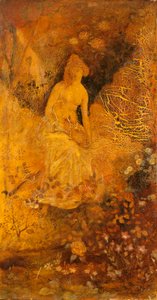 屏风的面板：带着鹿的女人，约1876年。 作者 阿尔伯特·平克汉姆·赖德