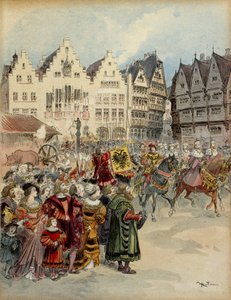 Election of Charles V (1500-1558) as Emperor of Germany on 28 June 1519. The seven elector