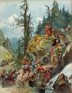 第五次意大利战争（1515-1516 年）：1515 年 8 月，弗朗索瓦一世（1494-1547 年）的军队在前往意大利的途中通过拉尔什山口穿越阿尔卑斯山。 插图 作者 阿尔伯特·罗比达
