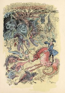阿尔伯特-罗比达在《蒙乔生男爵的历史与冒险》（Munchhausen）中的插图，H. Laurens编辑，19世纪末。" 作者 阿尔伯特·罗比达