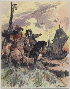 罗比达（A Robida）为《贝勒莫上尉》（Le Capitaine Bellormeau）绘制的插图（彩色平版印刷）。 作者 阿尔伯特·罗比达