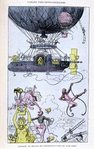 探险队启程前往北极时发生的事件（浮空器和古怪的场景），模仿儒勒·凡尔纳，“” Saturnin Farandoul 在世界 5 或 6 个地区以及在先生所知或不知道的所有国家中非常不寻常的旅行。 儒勒·凡尔纳” 作者 阿尔伯特·罗比达