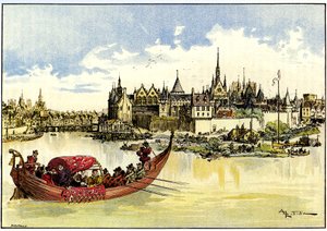 5 月 31 日，亨利三世国王乘船在巴黎塞纳河上为新桥奠基。 作者 阿尔伯特·罗比达