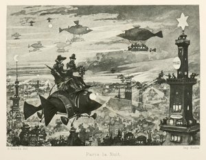 二十世纪的巴黎夜景，1880年。 作者 阿尔伯特·罗比达