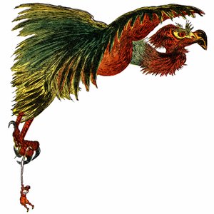 水手辛巴达（Sindbad）--一千零一个（1001）夜晚的故事--1948 年书籍插图（福尔廷版，《童年的奇妙影像》集），讲述了他的冒险经历--插图作者：阿尔伯特-罗比达（1848 - 1926 年）--第二次旅行：S 作者 阿尔伯特·罗比达