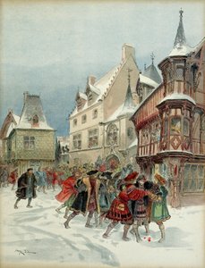 罗莫朗坦（法国）的雪球大战。 1 月 6 日，弗朗索瓦一世国王（1494-1547）在圣波尔住所的袭击中受伤 作者 阿尔伯特·罗比达