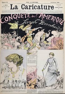 莎拉-伯恩哈特对美国的征服》，漫画来自《漫画》杂志 作者 阿尔伯特·罗比达