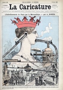 通过地铁美化巴黎，阿尔伯特-罗比达（1848-1926）在1886年6月19日的 "漫画 "中所作的预期插图。 作者 阿尔伯特·罗比达