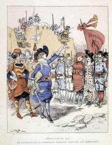 The revolution of 1953: the battalion of female supremacy arriving at the barricades - in “The 20th century”” by Robida 作者 阿尔伯特·罗比达
