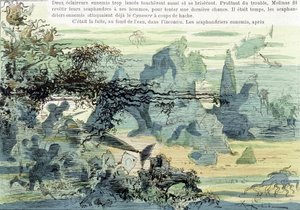 水下战争场景。 在罗比达的《20 世纪的战争》中，19 世纪末。 作者 阿尔伯特·罗比达