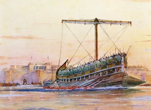 亚述商船，阿尔伯特-塞比勒（1874-1953 年）创作的水彩画