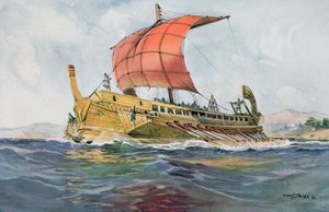 古希腊时期的轻型舰船（彩色石版画）