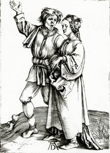 一对乡村夫妇，由约翰内斯-维里克斯雕刻，约1565年（雕刻）。 作者 Albrecht（之后）Durer或Duerer