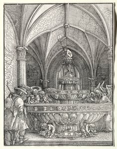在喷泉旁飞往埃及的神圣家族c。 1520。 作者 阿尔布雷希特·阿尔特多夫（Albrecht Altdorfer）