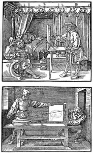 将三维物体转换为二维图形的设备，1525年，1936年 作者 阿尔布雷希特丢勒