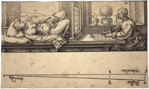 艺术家用透视装置绘制裸体，1538年