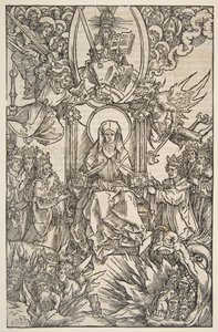 启示录中的插图 Sancte Birgitte, Koberger Nuremberg 1502 德国文本。 作者 阿尔布雷希特丢勒