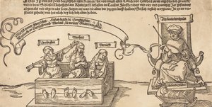 正义、真理和理性与坐着的法官和沉睡的虔诚在一起，可能是1526年。 作者 阿尔布雷希特丢勒