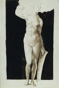 带盾的女性裸体比例研究，1500 作者 阿尔布雷希特丢勒