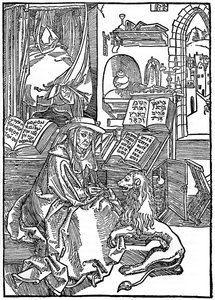 圣杰罗姆（St Jerome）在研究中从狮子的爪子中拔出刺，1492年，1936年 作者 阿尔布雷希特丢勒
