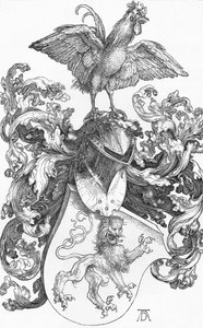 带狮子和公鸡的徽章，c1502-1503，1906年 作者 阿尔布雷希特丢勒