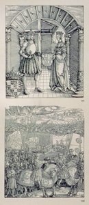 德国皇帝马克西米利安一世的凯旋门（1459-1519）：详细显示两个面板放置在左手门户上方（顶部）马克西米利安一世和他的第一任妻子玛丽勃艮第（1457-82） 作者 阿尔布雷希特丢勒