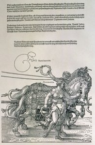 德国皇帝马克西米利安一世的凯旋战车（1459-1519）：马队的细节，由两个美德，普罗维登斯和适度，酒吧引导。 c.1518（木刻） 作者 阿尔布雷希特丢勒