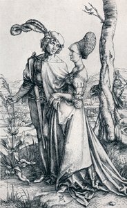年轻夫妇受到死亡或长廊的威胁，1495年，1906年 作者 阿尔布雷希特丢勒