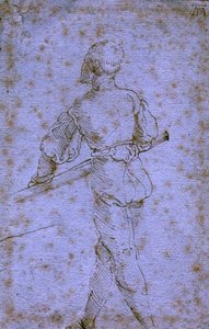 一个拿着桨的人，约1520-21（纸上笔墨）。 作者 阿尔布雷希特丢勒