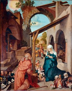 祭坛画 Paumgartner：Albrecht Durer (1471-1528) 约 1504 年创作的“Nativite”画作。 暗淡。 155x126 厘米慕尼黑，旧绘画陈列馆 作者 阿尔布雷希特丢勒