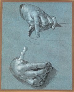 手 - 两项研究（蓝色纸张上的粉笔画） 作者 阿尔布雷希特·丢勒或丢勒
