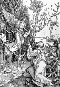 约阿希姆与《处女的生命》系列中的天使，酒吧。 1511（木刻） 作者 阿尔布雷希特丢勒