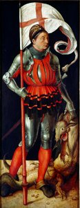 Paumgartner 祭坛画：“圣乔治”阿尔布雷希特·杜勒（Albrecht Durer）（1471-1528）1502-1504 年昏暗的绘画。 157x61 厘米老绘画陈列馆，慕尼黑 作者 阿尔布雷希特丢勒
