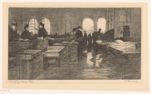 阿姆斯特丹 Nieuwmarkt 街上的 Vismarkt 内景
阿姆斯特丹鱼市场（实物上的原标题） 作者 Albrecht Felix Reicher（艺术家签名）