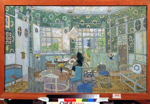 Decor preparatoire pour la piece de theatre le petit Eyolf de Henrik (Henri) Johan Ibsen (1828-1906)（易卜生戏剧《小埃约夫》的舞台设计）。Oeuvre de Alexander Yakovlevich Golovin (Alexandre Golovine) (1863-1930), aquarelle sur carton 作者 亚历山大·雅科夫列维奇·戈洛文