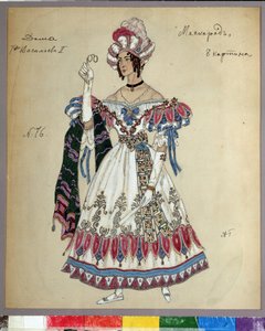 莱蒙托夫（1814-1841 年）戏剧《化妆舞会》的服装设计。亚历山大-雅科夫列维奇-戈洛文（Alexandre Yakovlevich Golovin）（1863-1930 年）的作品，纸上水彩、水粉、墨水和铅笔。 作者 亚历山大·雅科夫列维奇·戈洛文