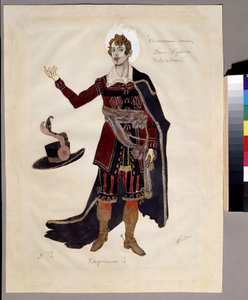 亚历山大-达尔戈梅日斯基（1813-1869 年）歌剧《石头客人》的服装设计。亚历山大-雅科夫列维奇-戈洛文（Alexander Yakovlevich Golovin）（1863-1930 年）的作品；水彩、水粉和墨水。 作者 亚历山大·雅科夫列维奇·戈洛文