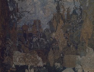 I. Stravinsky创作的芭蕾舞剧《火鸟》的舞台设计，1910年