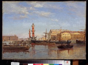 Vue de Saint Petersbourg depuis la Neva.(从涅瓦河看圣彼得堡）。Peinture de Alexander Karlovich Beggrov (1841-1914)。水彩画，46 x 65 厘米