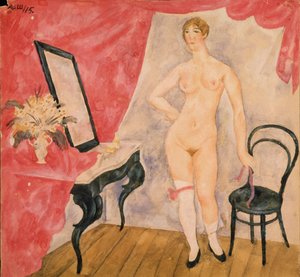 拿着镜子的女人亚历山大-瓦西里耶维奇-舍甫琴科（Alexander Vasilyevich Shevchenko）（1883-1948 年）的画作，布面油画