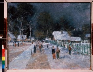 Hiver.Oeuvre de Alexander Vasilyevich Shevchenko (Alexandre Chevtchenko) (1883-1948), huile sur carton