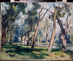 树林 - 亚历山大·瓦西里耶维奇·舍甫琴科 (Alexandre Chevchenko) (1883-1948) 的作品，纸板油画