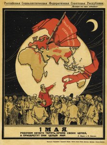 5 月 1 日。 工人没有什么可失去的，但他们可以赢得整个世界 - Apsit, Alexander Petrovich (1880-1944) - 1919 - 彩色石版画 - 95x71 - 俄罗斯国家图书馆，莫斯科