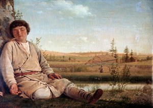 沉睡的牧羊人，作者是阿列克谢-维内奇诺夫（1780-1847）。 作者 Aleksei Gavrilovich Venetsianov