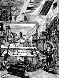 1926年，意大利乐器制造商Antonio Stradivari在他的工作室里。