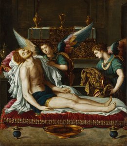 Le Corps du Christ oint par deux anges - 两名天使膏抹的基督之躯 - Allori, Alessandro (1535-1607) - 约 1593 - 铜面油画 - 45x39 - 布达佩斯 Szepmuveszeti 纪念馆 作者 亚历山德罗·阿洛里（Alessandro Allori）