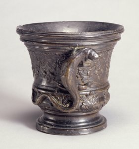 砂浆与蜥蜴形状的手柄，c.1500（青铜）